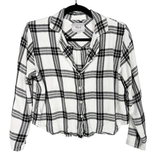 Rails Small White Black Long Sleeve Short Set Onyx Plaid Top Button Down Flannel - Picture 1 of 8